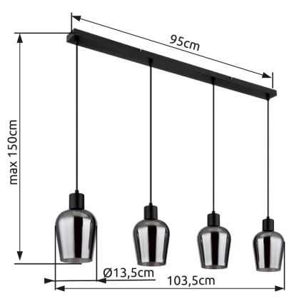 Globo - Підвісна люстра 4xE27/40W/230V чорний