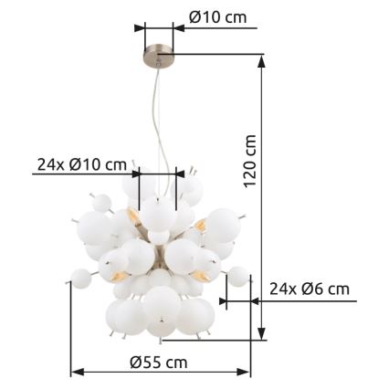 Globo - Подвесная люстра 6xE14/25W/230V диаметр 55 см белый