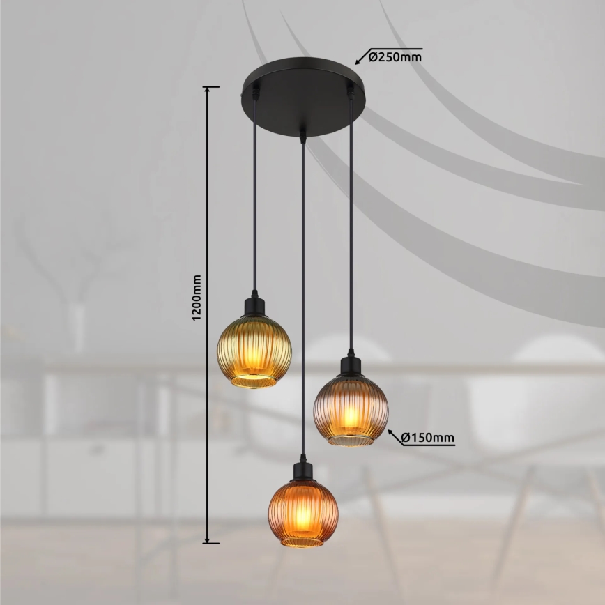 Globo - Підвісна люстра 3xE27/25W/230V діаметр 36 см мідь/зелений/синій
