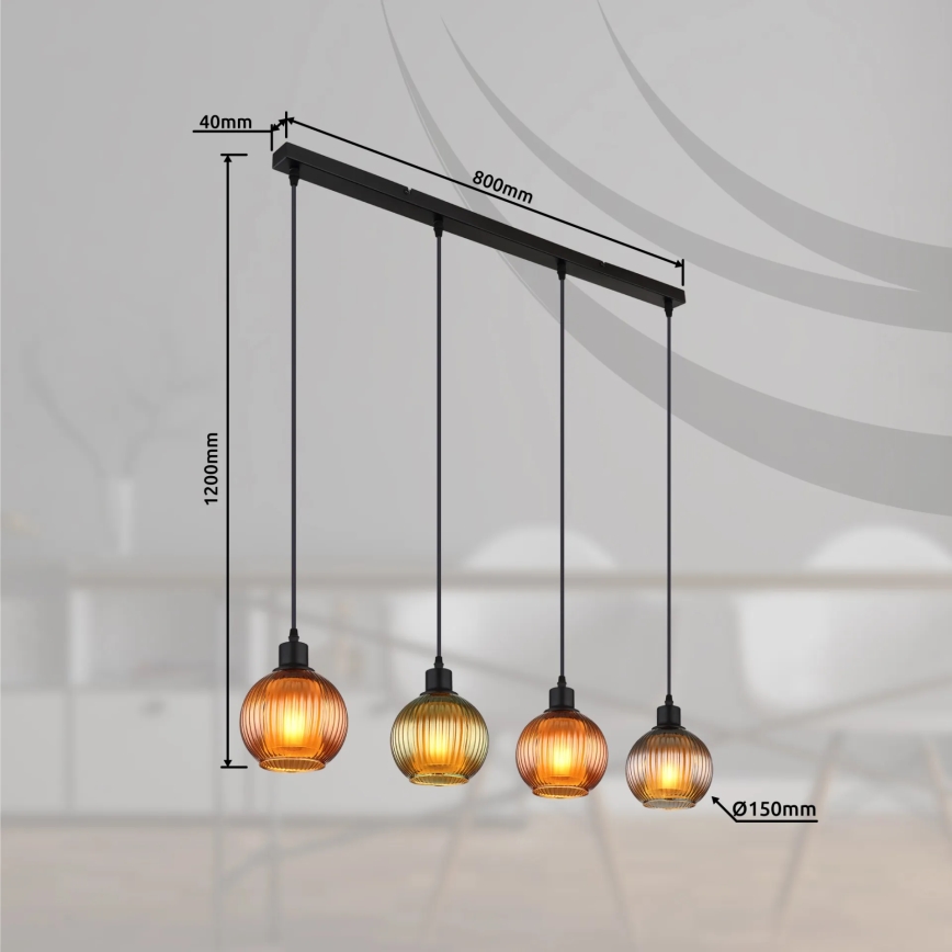 Globo - Підвісна люстра 4xE27/25W/230V мідь/зелений/синій