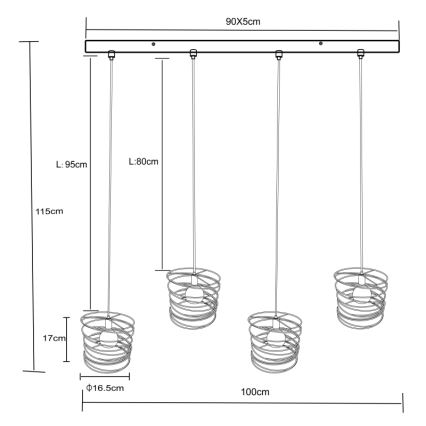 Globo 15640-4H - підвісна люстра на тросі TILLY 4xE27/60W/230V чорна