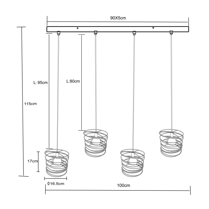 Globo 15640-4H - підвісна люстра на тросі TILLY 4xE27/60W/230V чорна