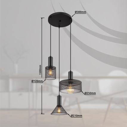 Globo - Підвісна люстра 3xE27/60W/230V чорний