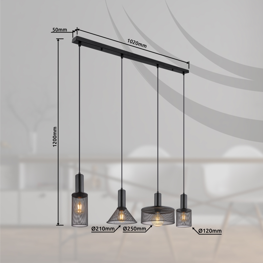 Globo - Підвісна люстра 4xE27/60W/230V чорний