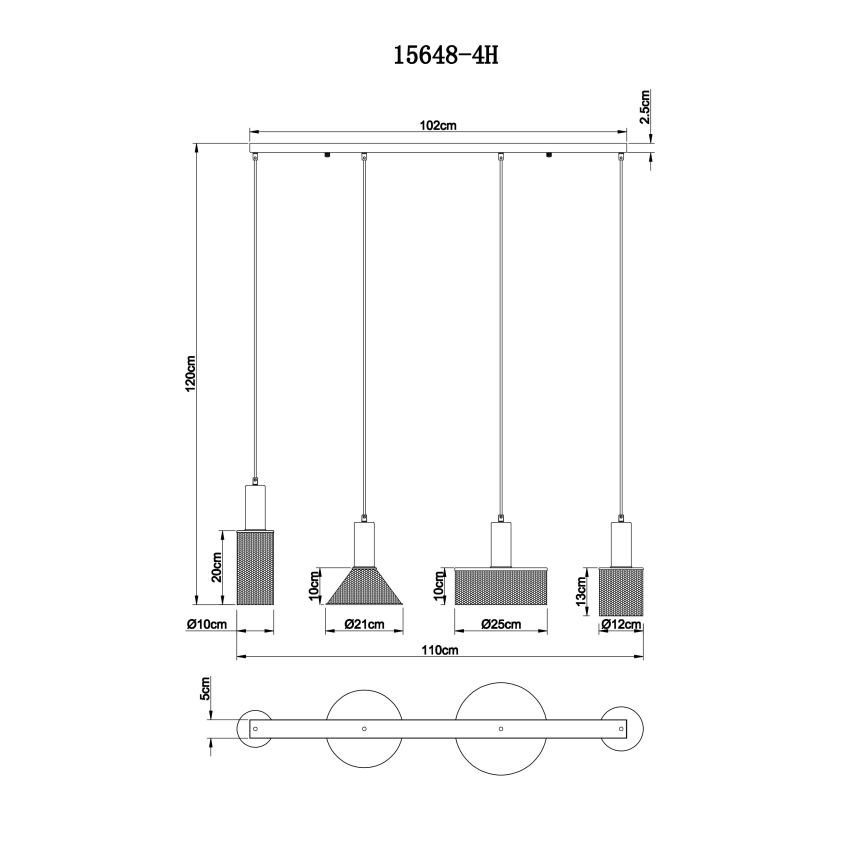 Globo - Підвісна люстра 4xE27/60W/230V чорний