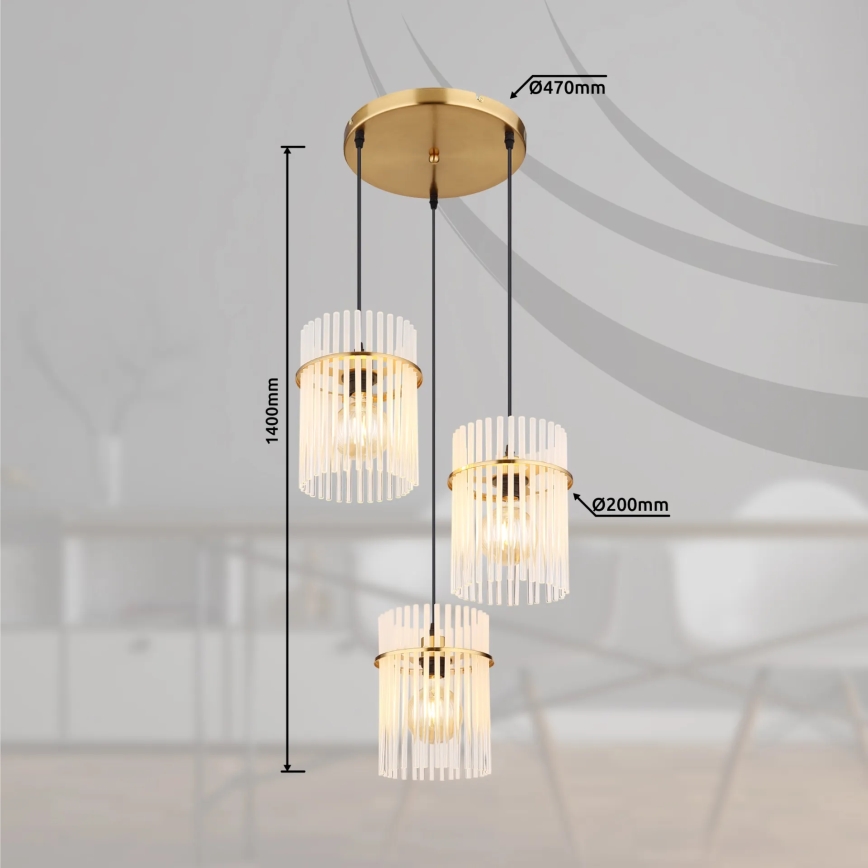 Globo - Підвісна люстра 3xE27/60W/230V діаметр 47 см золотий