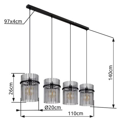 Globo - Підвісна люстра 4xE27/60W/230V чорний