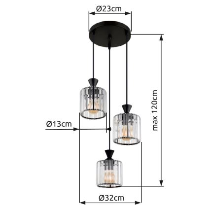 Globo - Підвісна люстра 3xE27/60W/230V діаметр 32 см чорний