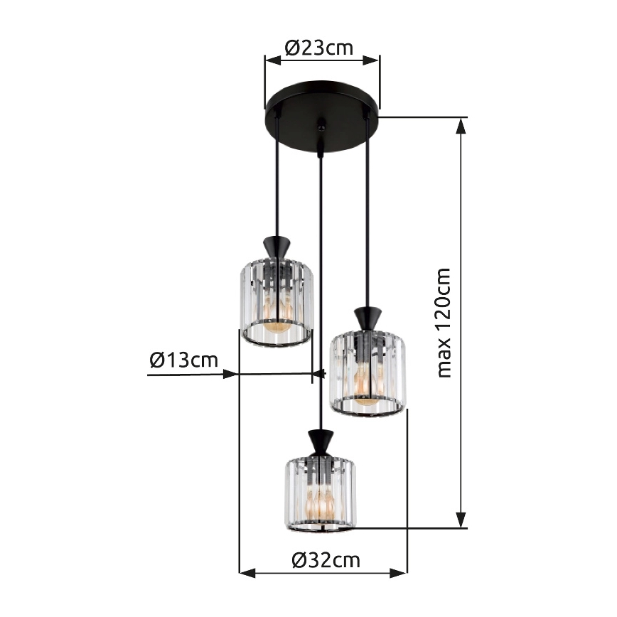 Globo - Підвісна люстра 3xE27/60W/230V діаметр 32 см чорний