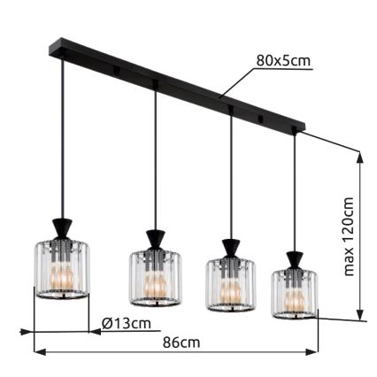 Globo - Підвісна люстра 4xE27/60W/230V чорний