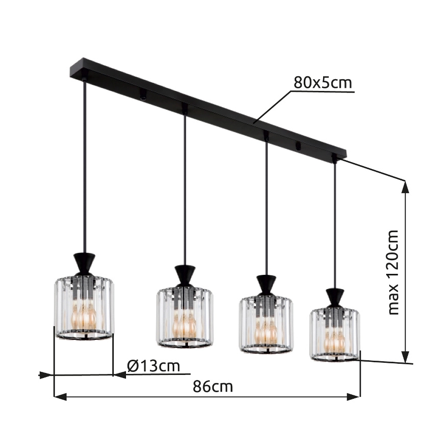 Globo - Підвісна люстра 4xE27/60W/230V чорний