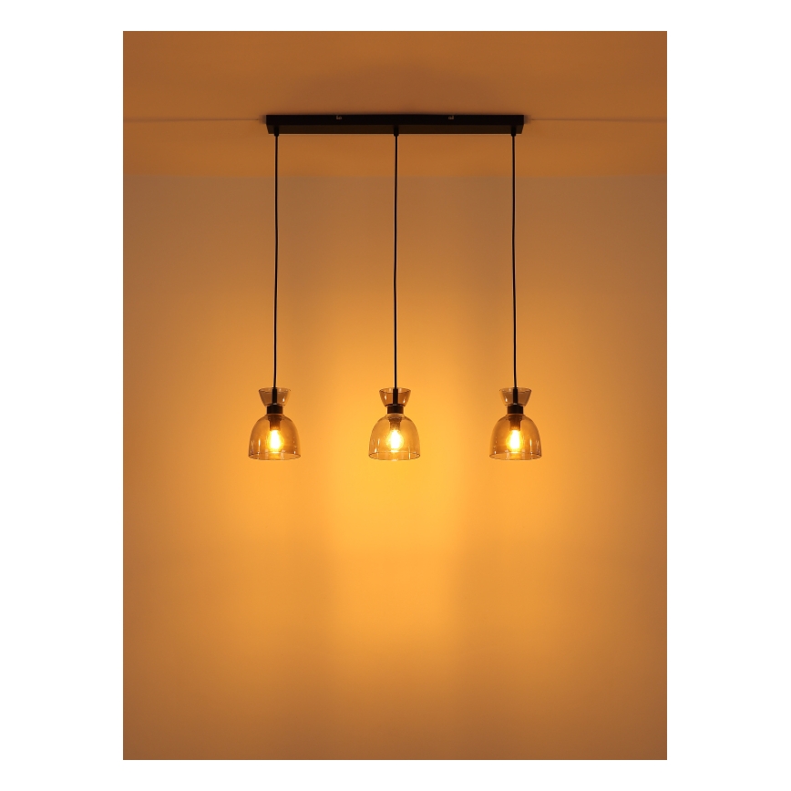 Globo - Подвесная люстра 3xE14/40W/230V черный/дымчатый
