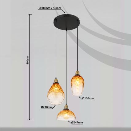 Globo - Подвесная люстра 3xE27/60W/230V диаметр 46 см оранжевый