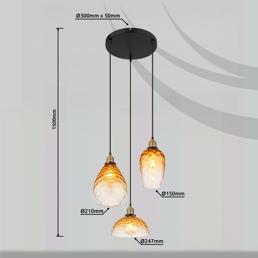 Globo - Подвесная люстра 3xE27/60W/230V диаметр 46 см оранжевый