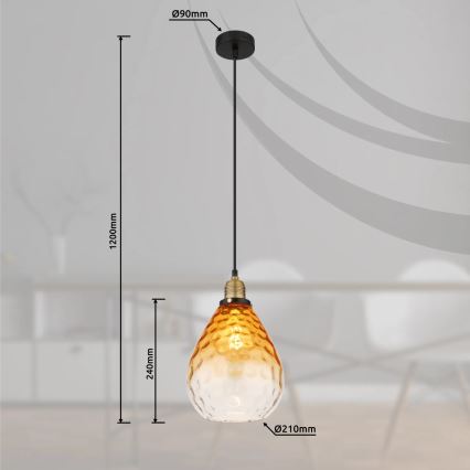 Globo - Подвесная люстра 1xE27/60W/230V диаметр 21 см оранжевый