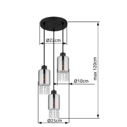 Globo - Підвісна люстра 3xE27/40W/230V діаметр 25 см чорний