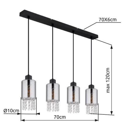 Globo - Подвесная люстра 4xE27/40W/230V черный
