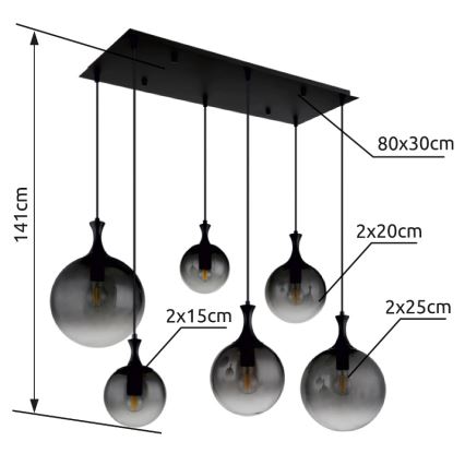 Globo - Підвісна люстра 6xE27/10W/230V чорний