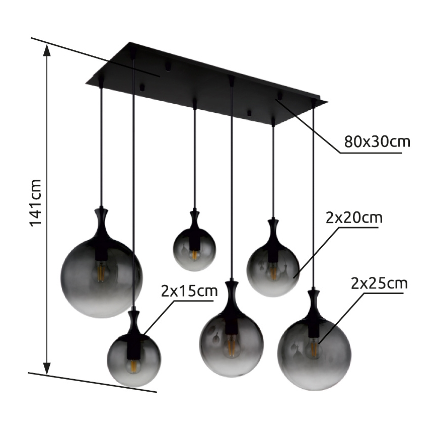 Globo - Підвісна люстра 6xE27/10W/230V чорний