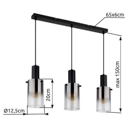 Globo - Підвісна люстра 3xE27/40W/230V чорний