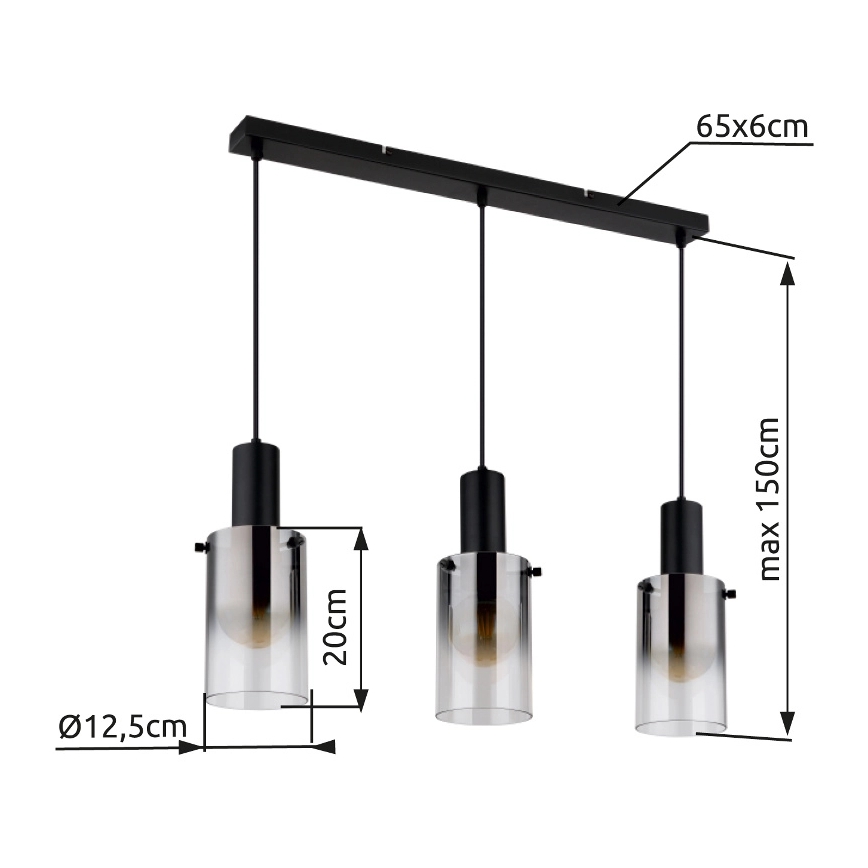 Globo - Подвесная люстра 3xE27/40W/230V черный