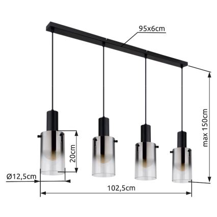 Globo - Підвісна люстра 4xE27/40W/230V чорний