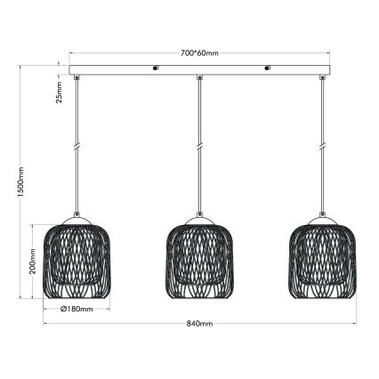 Globo - подвесная люстра на тросе, 3×E27, 40 Вт, 230 В