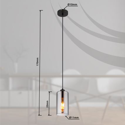 Globo - Подвесная люстра 1xE27/25W/230V диаметр 11 см черный
