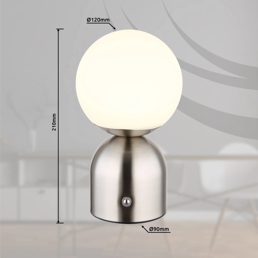 Globo - Светодиодная сенсорная настольная лампа с регулированием яркости LED/2,5W/3,7V 2700K/4000K/6500K 1800 mAh USB матовый хром