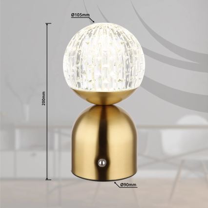 Globo - Сенсорна настільна LED лампа з регулюванням яскравості LED/2,5W/3,7V 2700/4000/6500K 1800 mAh USB латунь