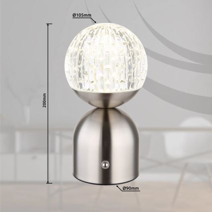 Globo - Сенсорна настільна LED лампа з регулюванням яскравості LED/2,5W/3,7V 2700/4000/6500K 1800 mAh USB матовий хром