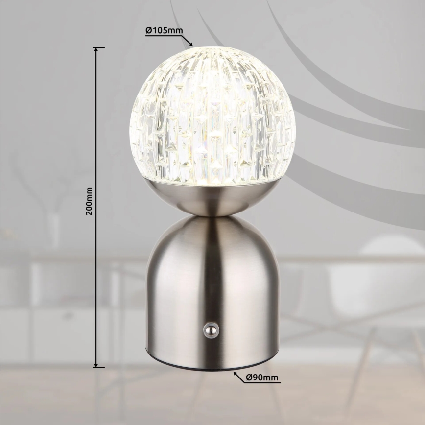 Globo - Сенсорна настільна LED лампа з регулюванням яскравості LED/2,5W/3,7V 2700/4000/6500K 1800 mAh USB матовий хром