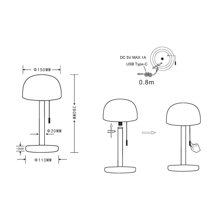 Globo - LED настольная лампа с аккумулятором LED/1,5 Вт/3,7 В 3000/4200/6000K 1800 мАч коричневая