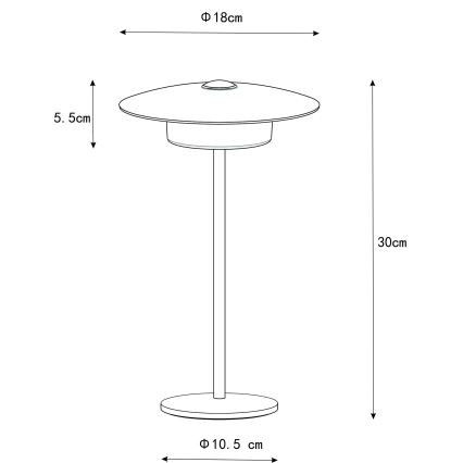 Globo - Светодиодная уличная аккумуляторная сенсорный настольная лампа LED/3W/3,7V 1800/2700/3000K IP44 1800 mAh черный
