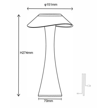 Globo - LED Настільна акумуляторна лампа з регулюванням яскравості LED/2,5W/3,7V 1200mAh 2700K/4500K/6500K золотистий