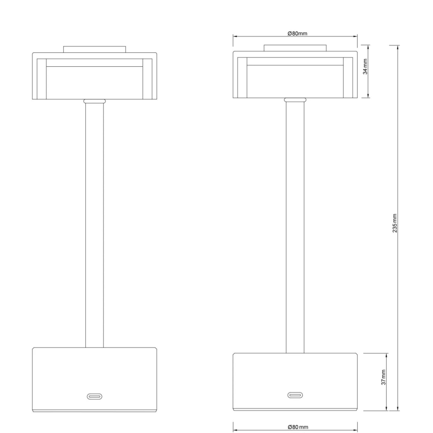 Globo - LED Акумуляторна сенсорна настільна лампа з регулюванням яскравості LED/2,5W/3,7V 2700/4000/6500K 1800mAh чорний