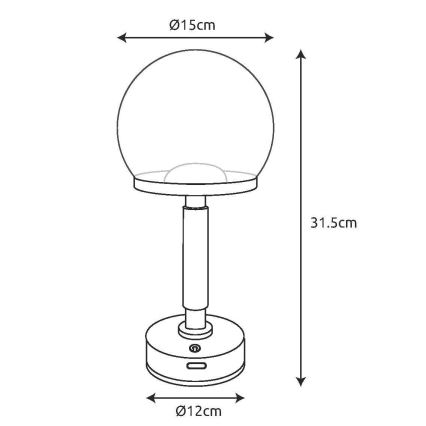 Globo - LED Акумуляторна сенсорна настільна лампа з регулюванням яскравості LED/2,5W/5V 1800mAh 2700/4000/6500K чорний