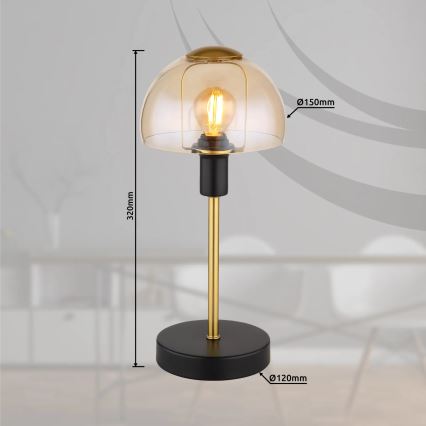 Globo - Настільна сенсорна лампа 1xE14/25W/230V чорний/золотий