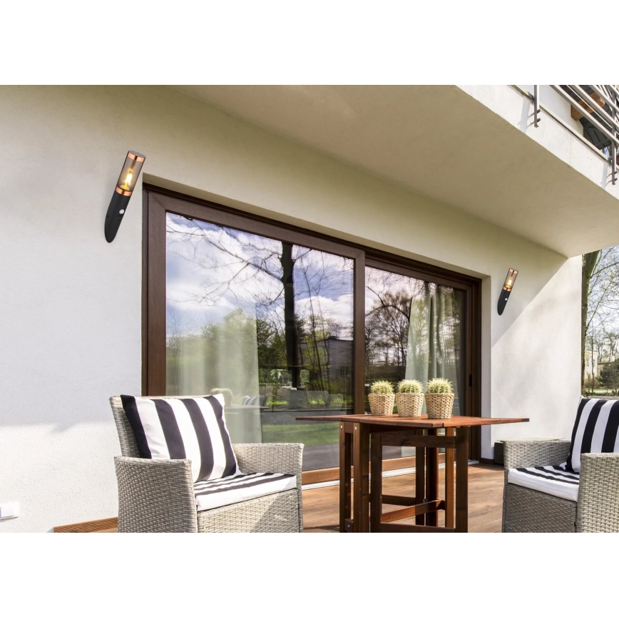 Globo - Вуличний настінний світильник з датчиком 1xE27/15W/230V IP44 чорний/мідь