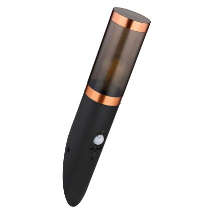 Globo - Вуличний настінний світильник з датчиком 1xE27/15W/230V IP44 чорний/мідь