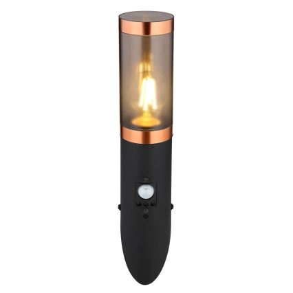 Globo - Вуличний настінний світильник з датчиком 1xE27/15W/230V IP44 чорний/мідь
