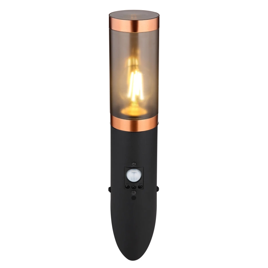 Globo - Вуличний настінний світильник з датчиком 1xE27/15W/230V IP44 чорний/мідь