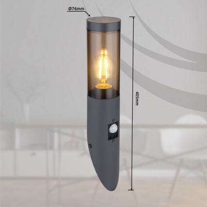 Globo - Вуличний настінний світильник з датчиком 1xE27/15W/230V IP44