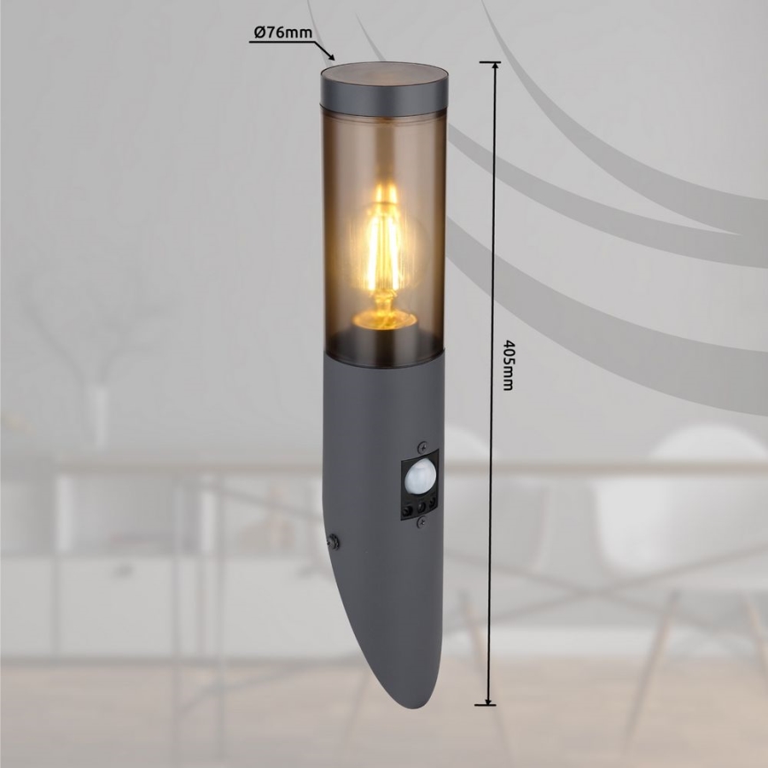 Globo - Вуличний настінний світильник з датчиком 1xE27/15W/230V IP44