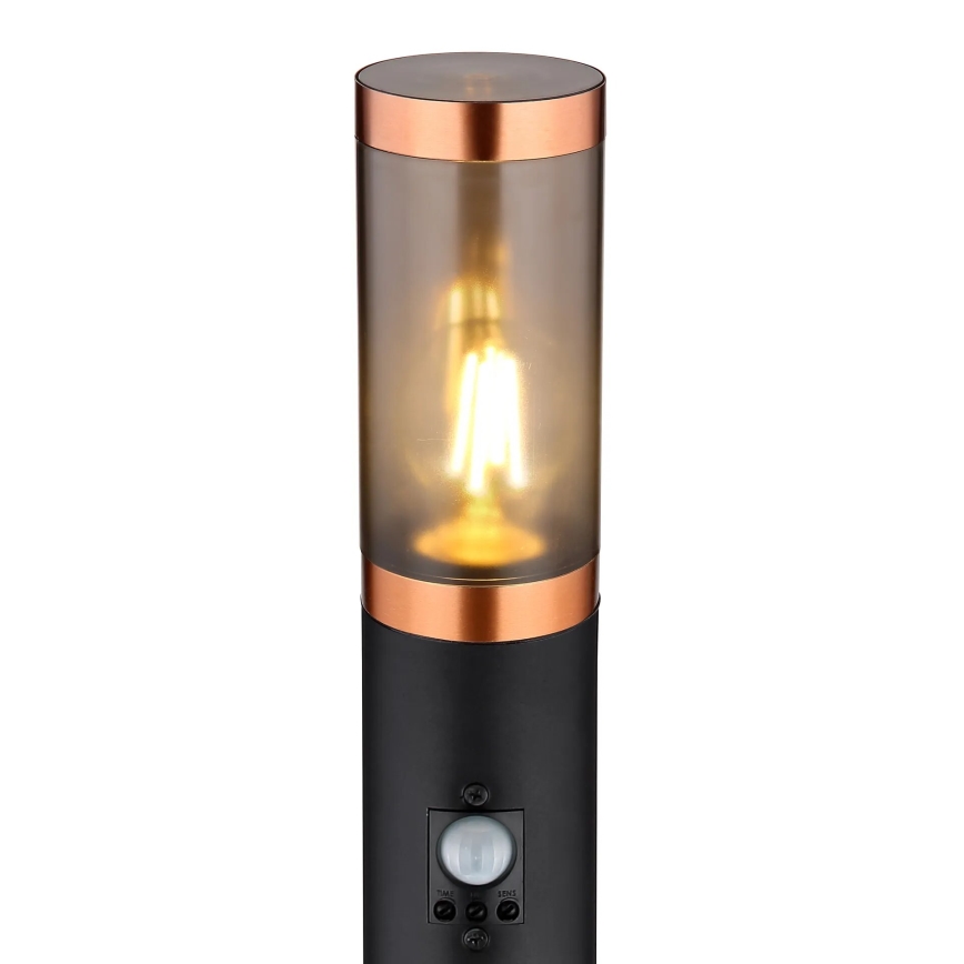 Globo - Вулична лампа з датчиком 1xE27/15W/230V IP44 110 см чорний/мідь