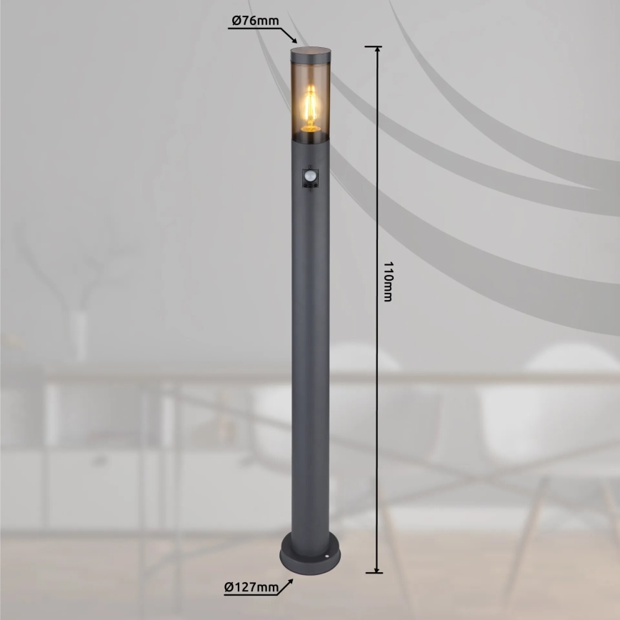 Globo - Вулична лампа з датчиком 1xE27/15W/230V IP44 110 см чорний