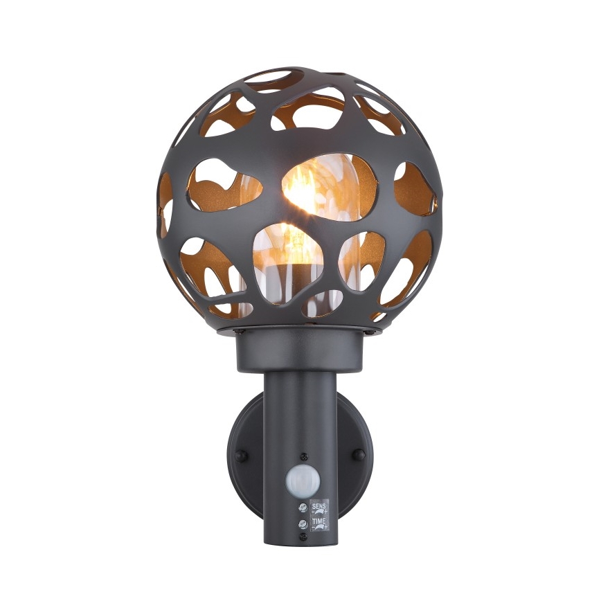 Globo - Вуличний настінний світильник з датчиком 1xE27/15W/230V IP44
