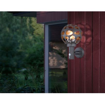 Globo - Вуличний настінний світильник з датчиком 1xE27/15W/230V IP44