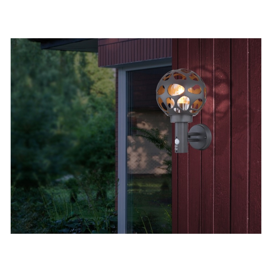Globo - Вуличний настінний світильник з датчиком 1xE27/15W/230V IP44