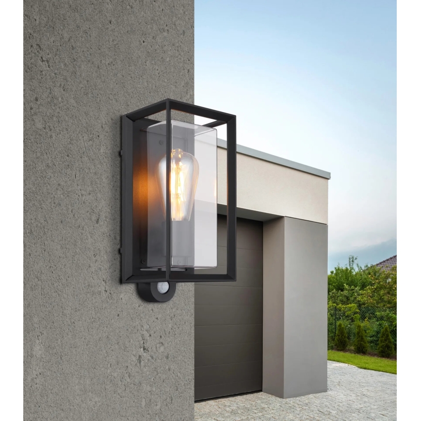Globo - Уличный настенный светильник с датчиком 1xE27/60W/230V IP44 черный